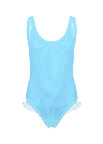 Mc2 Saint Barth Tiana Light Blue Crinkle One-piece Swimsuit