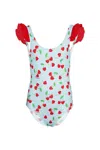 Mc2 Saint Barth Tilda Cherry Print Ruffled One Piece Swimsuit In Green