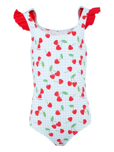 Mc2 Saint Barth Kids' Tilda Cherry-print Ruffled Swimsuit In Multi