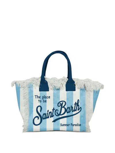 Mc2 Saint Barth Tina Striped Fringe-trim Tote Bag In Blue