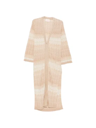 Mc2 Saint Barth Tonia Chevron-knit Lurex-detail Cardigan In Neutral