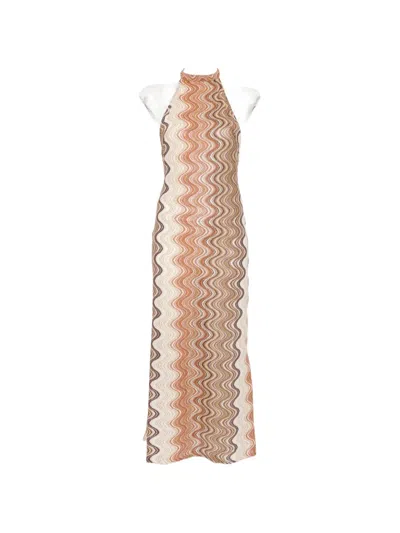 Mc2 Saint Barth Tony R Chevron-knit Halterneck Dress In Multi
