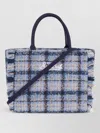 Mc2 Saint Barth Tote Bag Checkered Pattern Fringe Shoulder Strap In Blue