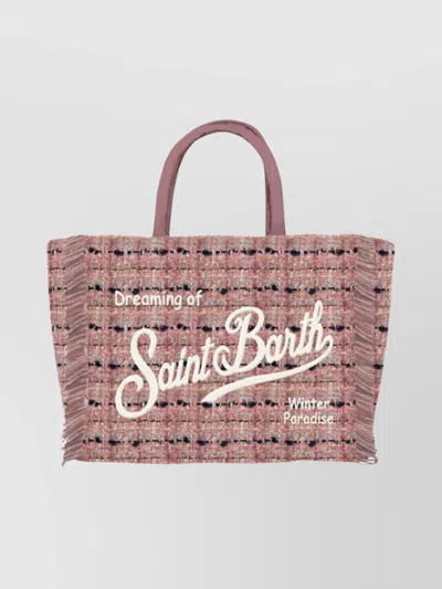 Mc2 Saint Barth Tote Bag Featuring Fringe And Tweed In Pink