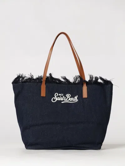Mc2 Saint Barth Cotton Blend Shoulder Bag With Logo In Blue