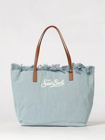 Mc2 Saint Barth Cotton Blend Shoulder Bag With Logo In Blue