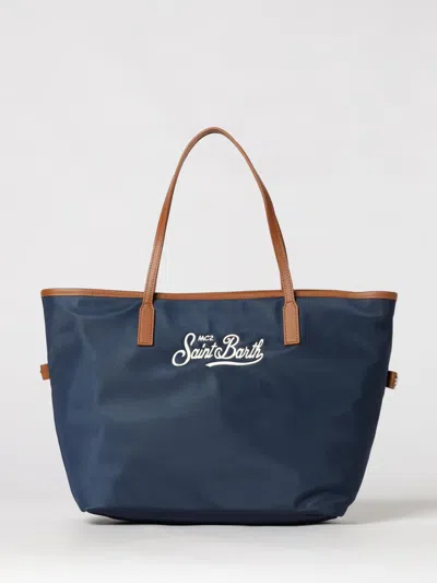 Mc2 Saint Barth Midi City Bag Logo-embroidered Shoulder Bag In Blue