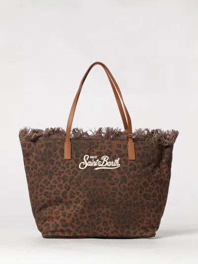 Mc2 Saint Barth Cotton Blend Shoulder Bag With Logo In Brown