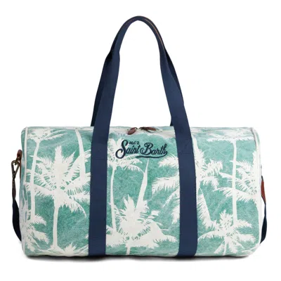 Mc2 Saint Barth Travel Duffel Bag With Palms Print In Green