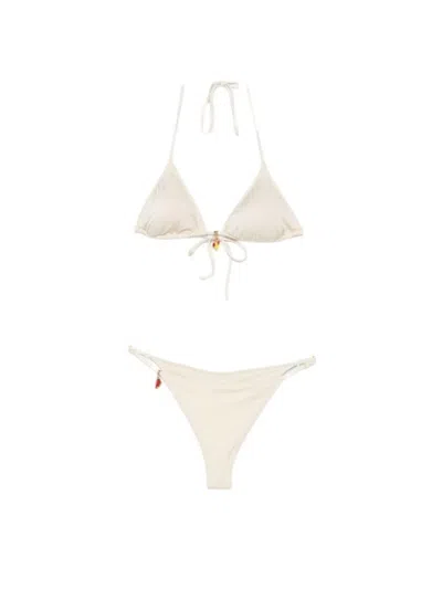 Mc2 Saint Barth Triangle Bikini With Decorative Charms In Neutral