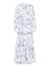 Mc2 Saint Barth Tropical Print Maxi Dress With Front Button Fastening And Belted Waist In Blue