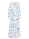 Mc2 Saint Barth Tropical Print Maxi Dress With Front Button Fastening And Belted Waist In Blue