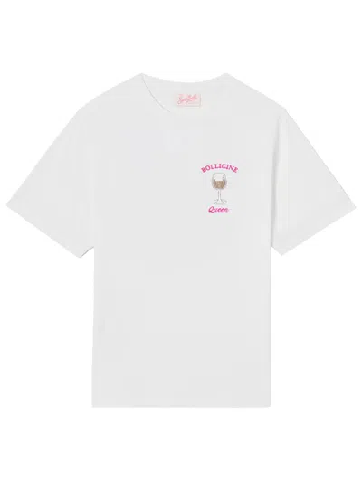 Mc2 Saint Barth T-shirt Emilie Bianca Con Ricamo Bollicine Queen E Strass In White