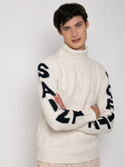 Mc2 Saint Barth Turtleneck Braided Sweater Saint Barth In White