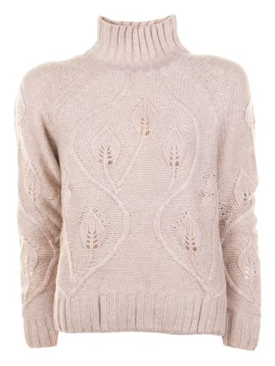 Mc2 Saint Barth Textured Knitted Sweater With High Ribbed Turtleneck In Pink