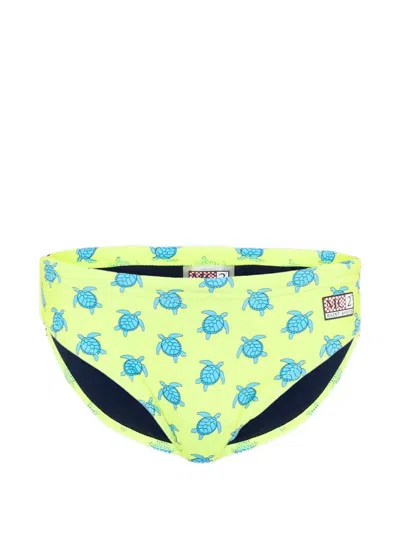 Mc2 Saint Barth Kids' Turtle-print Swim Briefs In Yellow
