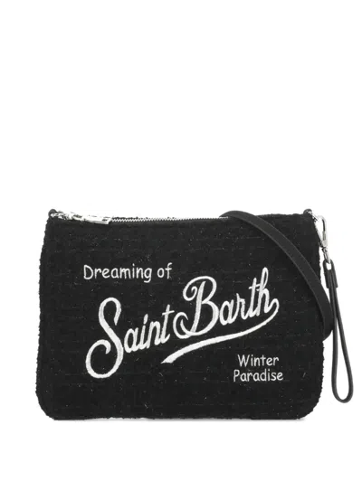 Mc2 Saint Barth Tweed Embroidered Clutch Bag In Black
