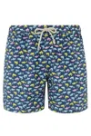 Mc2 Saint Barth Recycled Nylon Swim Trunks With Shark Trouble Multicolor Print