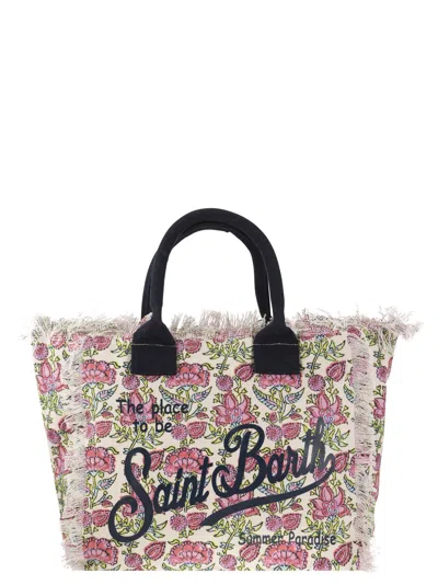 Mc2 Saint Barth Vanity - Canvas Bag With Floral Print In Pink