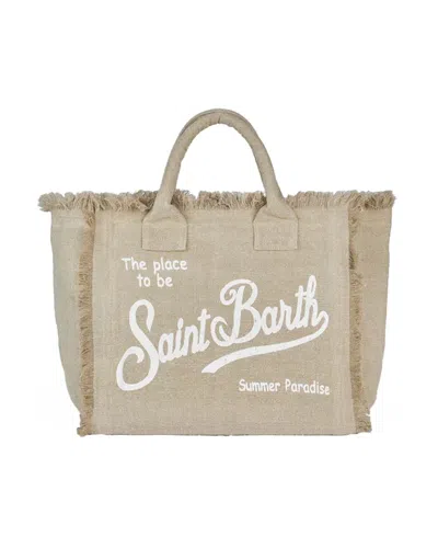 Mc2 Saint Barth Vanity - Linen Tote Bag With Embroidery In Beige