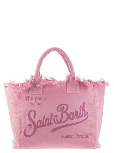 Mc2 Saint Barth Vanity - Linen Tote Bag With Embroidery In Pink