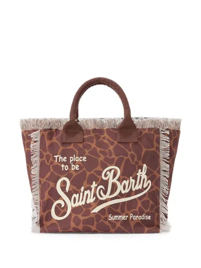 Mc2 Saint Barth Vanity Animal-print Fringed Tote Bag In Red