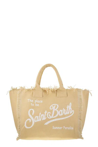 Mc2 Saint Barth Vanity - Canvas Bag With Logo In Beige