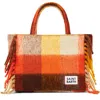 Mc2 Saint Barth Vanity Blanket Shoulder Bag With Multicolor Check And Fringes In Brown