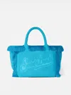 Mc2 Saint Barth Vanity Bluette Terry Shoulder Soft Bag With Embossed Logo In Blue