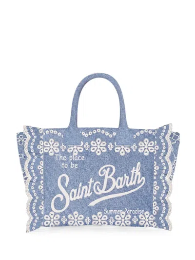 Mc2 Saint Barth Vanity Broderie-anglaise Tote Bag In Blue