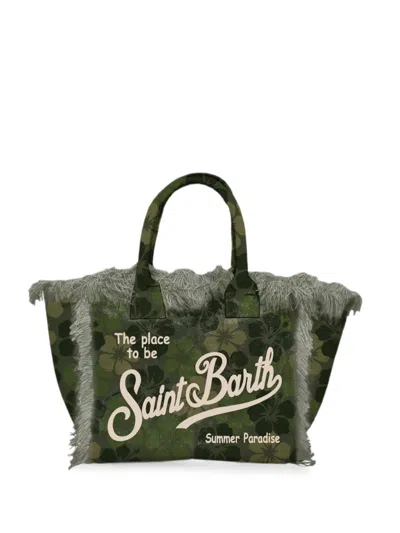 Mc2 Saint Barth Vanity Camouflage-print Fringed Tote Bag In Green