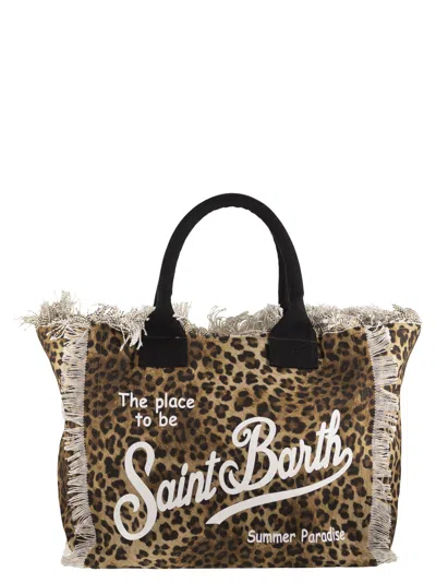 Mc2 Saint Barth Vanity Canvas Bag With Animal Prints In Brown