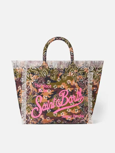 Mc2 Saint Barth Vanity Canvas Shoulder Bag With Bandanna Camouflage Print In Green