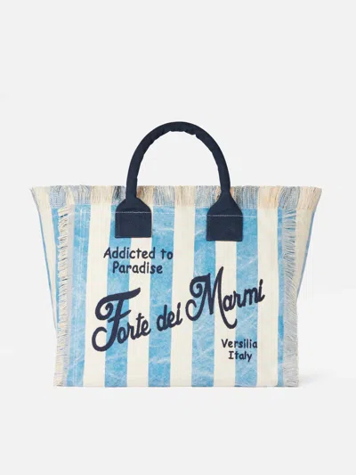 Mc2 Saint Barth Vanity Canvas Shoulder Bag With Los Angeles Print In Blue