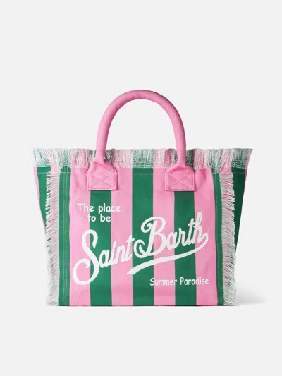 Mc2 Saint Barth Vanity Canvas Shoulder Bag With Pink And Green Stripes