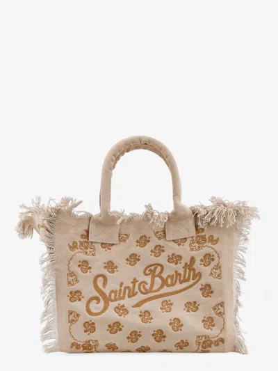 Mc2 Saint Barth Vanity Cotton Handbag With All-over Embroidery In Beige