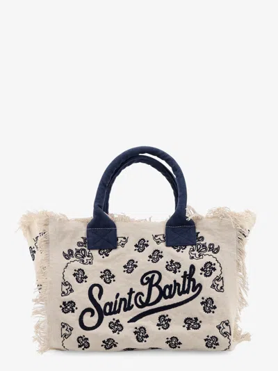 Mc2 Saint Barth Vanity Cotton Handbag With All-over Embroidery In Sand
