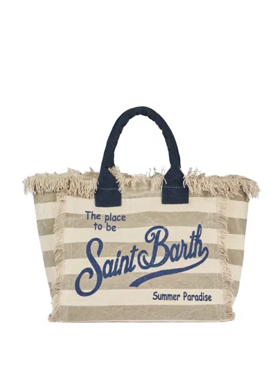 Mc2 Saint Barth Vanity Striped Canvas Tote Bag In Neutral