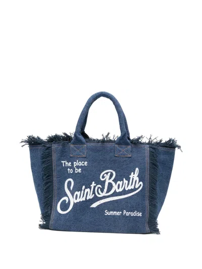 Mc2 Saint Barth Vanity Frayed-edge Tote Bag In Blue