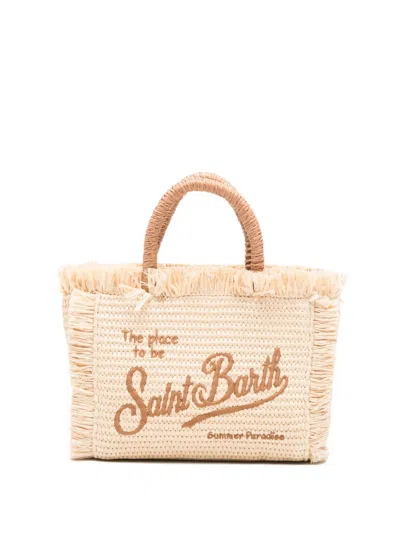 Mc2 Saint Barth Kids' Vanity Fringed Embroidered-logo Tote Bag In Brown