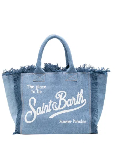 Mc2 Saint Barth Vanity Fringed Logo-print Tote Bag In Blue