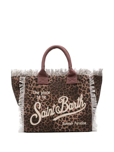 Mc2 Saint Barth Vanity Leopard-print Frayed Tote Bag In Brown