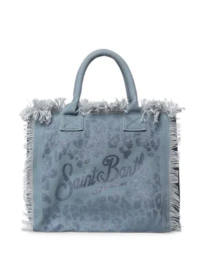 Mc2 Saint Barth Vanity Leopard-print Fringed Handbag In Blue