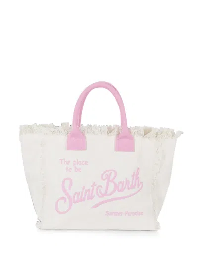 Mc2 Saint Barth Vanity Logo-embroidered Frayed Tote Bag In White