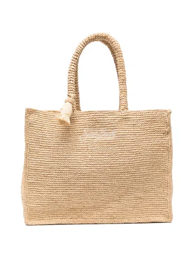 Mc2 Saint Barth Embroidered Raffia Tote Bag In Red