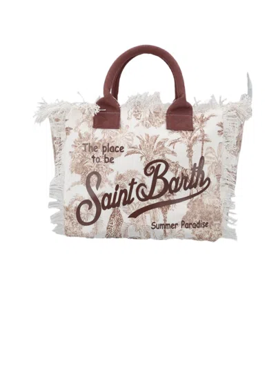 Mc2 Saint Barth Vanity Medium Tropical Print Fringed Tote Bag In Pink