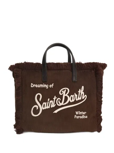 Mc2 Saint Barth Vanity Mini Corduroy Frayed Tote Bag In Brown