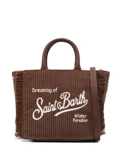 Mc2 Saint Barth Kids' Vanity Mini Corduroy Tote Bag  In Brown