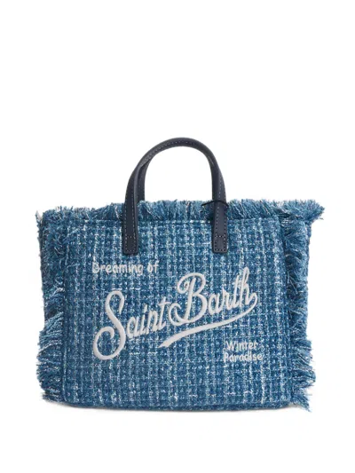 Mc2 Saint Barth Vanity Mini Frayed Tweed Tote Bag In Blue