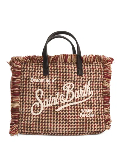 Mc2 Saint Barth Vanity Mini Houndstooth-pattern Fringed-trim Tote Bag In Brown